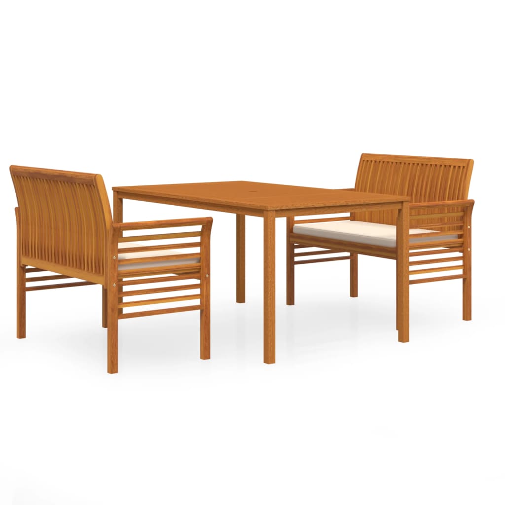 vidaXL 3 Piece Patio Dining Set with Cushions Solid Wood Acacia