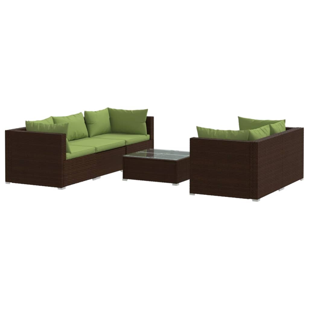 vidaXL 6 Piece Patio Lounge Set with Cushions Poly Rattan Brown