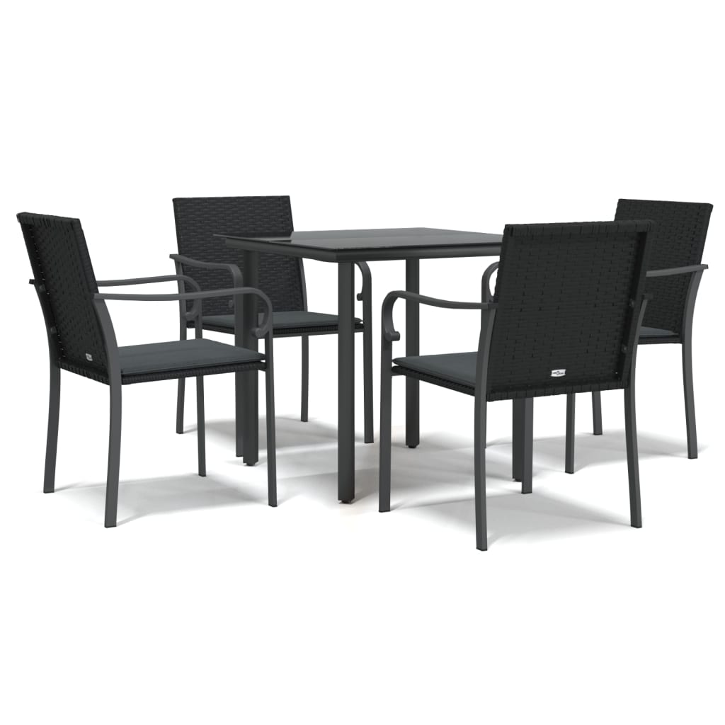 vidaXL 5 Piece Patio Dining Set with Cushions Poly Rattan and Steel