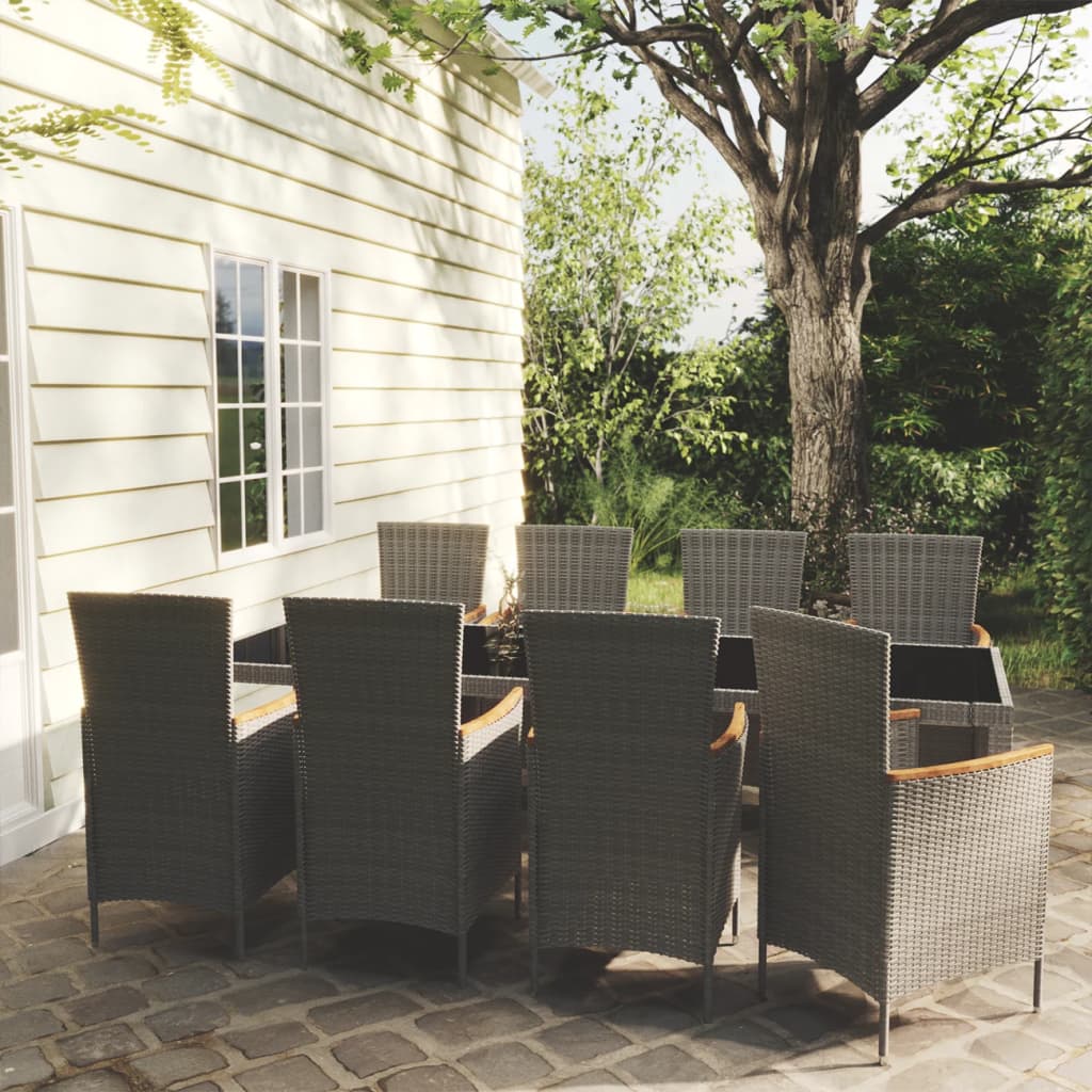 vidaXL 9 Piece Patio Dining Set with Cushions Poly Rattan Gray