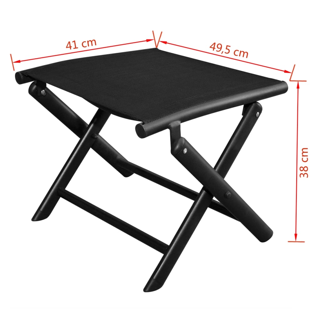 vidaXL Folding Footstool Black Aluminum and Textilene