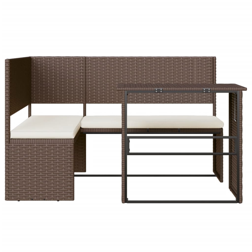 vidaXL Patio Sofa with Table and Cushions L-Shaped Brown Poly Rattan