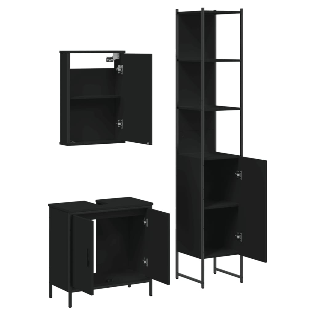 vidaXL 3 Piece Bathroom Furniture Set Black Engineered Wood