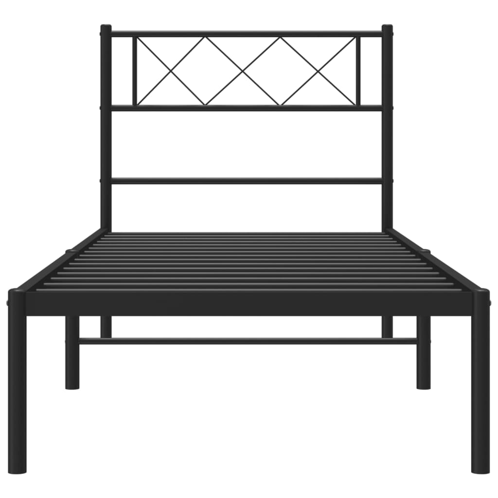 vidaXL Metal Bed Frame without Mattress with Headboard Black 39.4"x74.8"