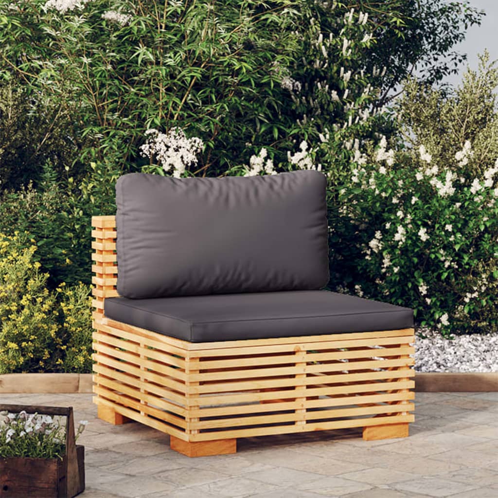 vidaXL Patio Middle Sofa with Dark Gray Cushions Solid Wood Teak