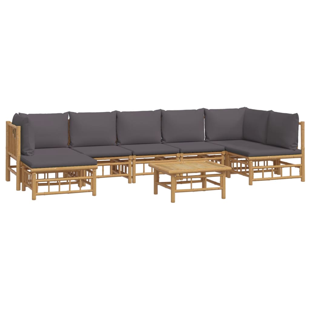 vidaXL 8 Piece Patio Lounge Set with Dark Gray Cushions Bamboo