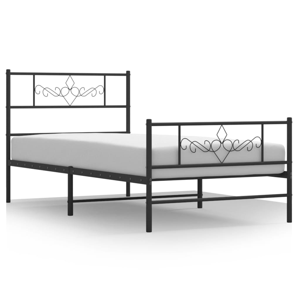 vidaXL Metal Bed Frame without Mattress with Footboard Black 39.4"x74.8"