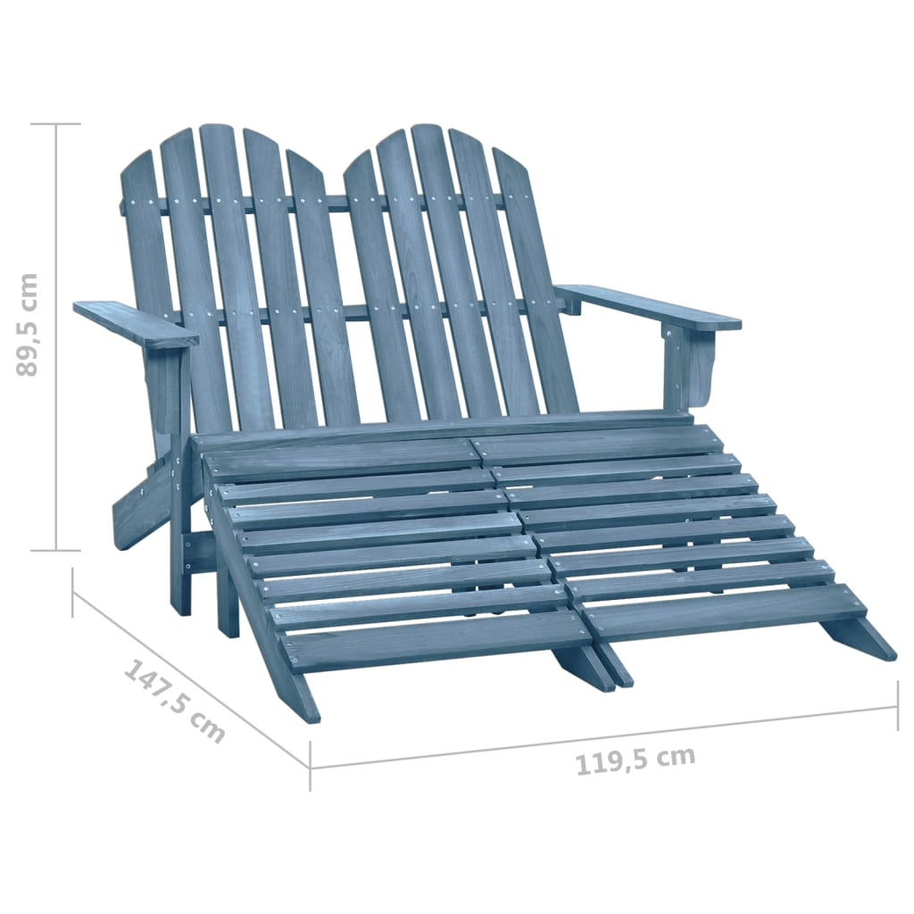 vidaXL 2-Seater Patio Adirondack Chair&Ottoman Fir Wood Blue