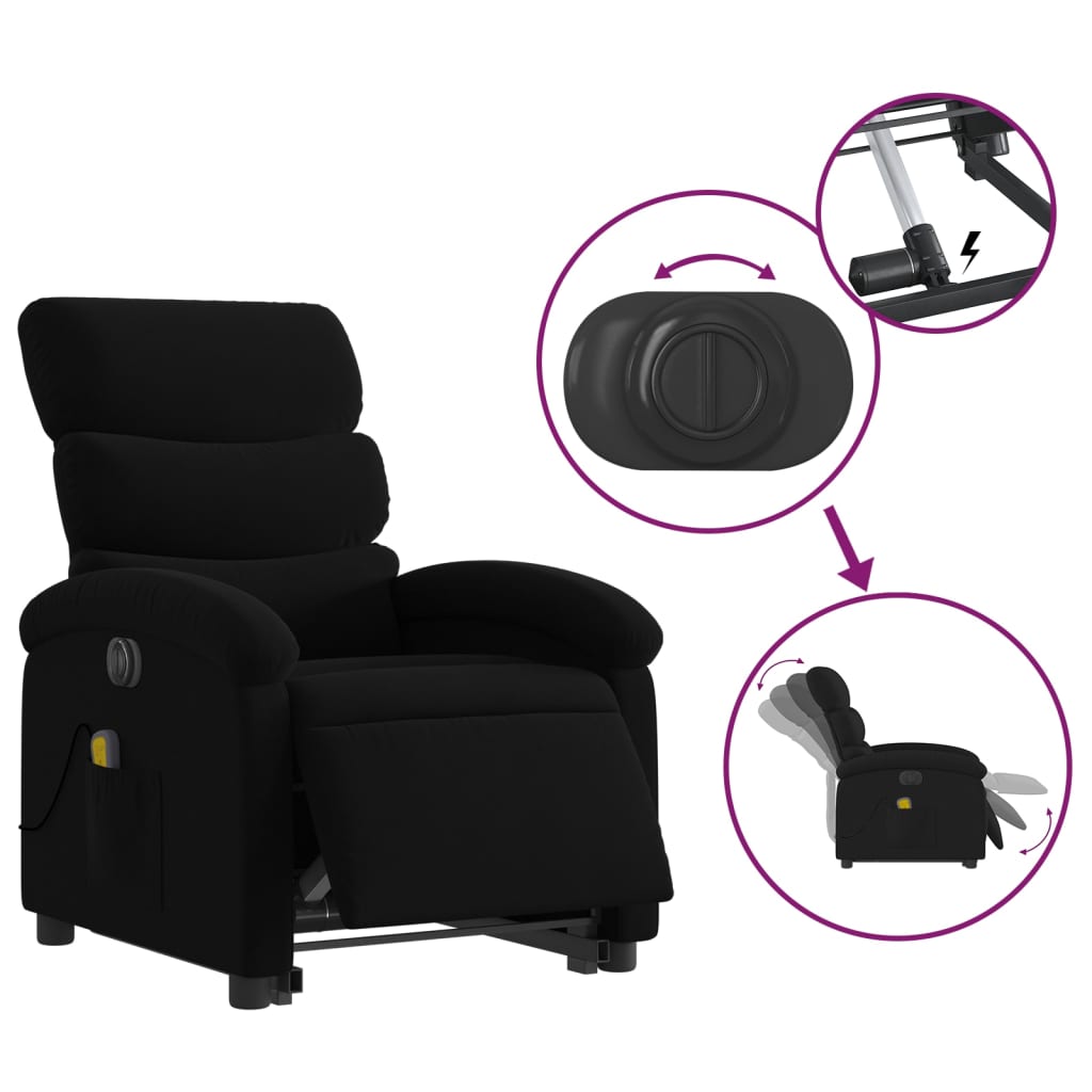 vidaXL Electric Stand up Massage Recliner Chair Black Fabric