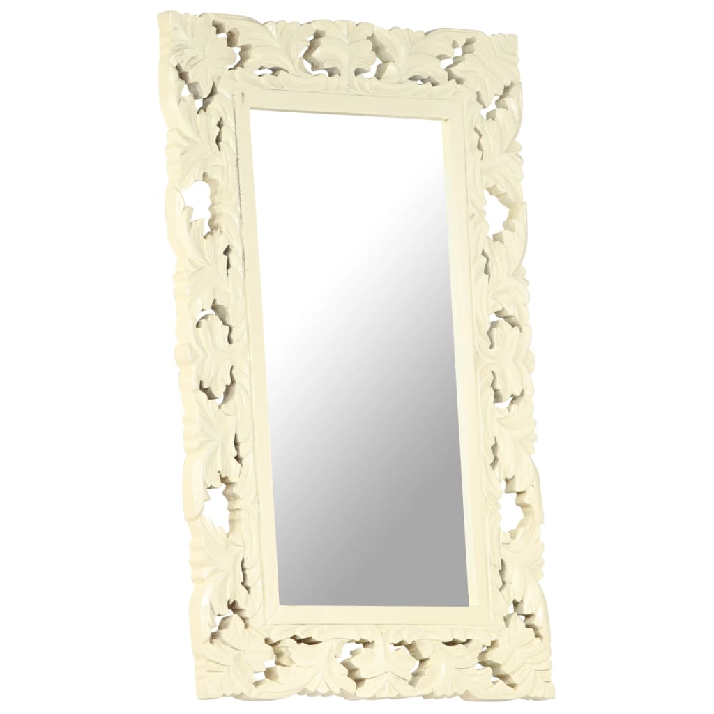 vidaXL Hand Carved Mirror White 31.5"x19.7" Solid Mango Wood