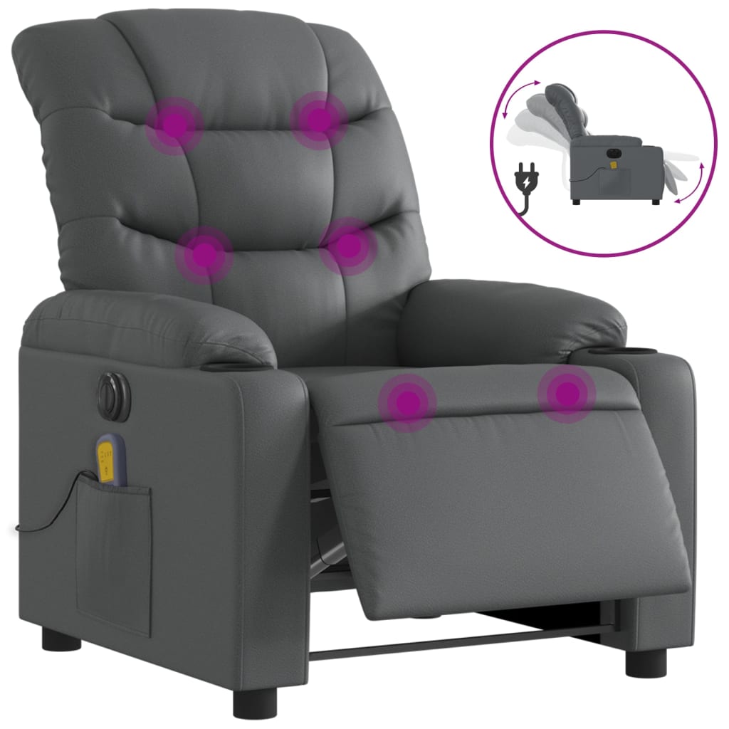 vidaXL Electric Massage Recliner Chair Gray Faux Leather