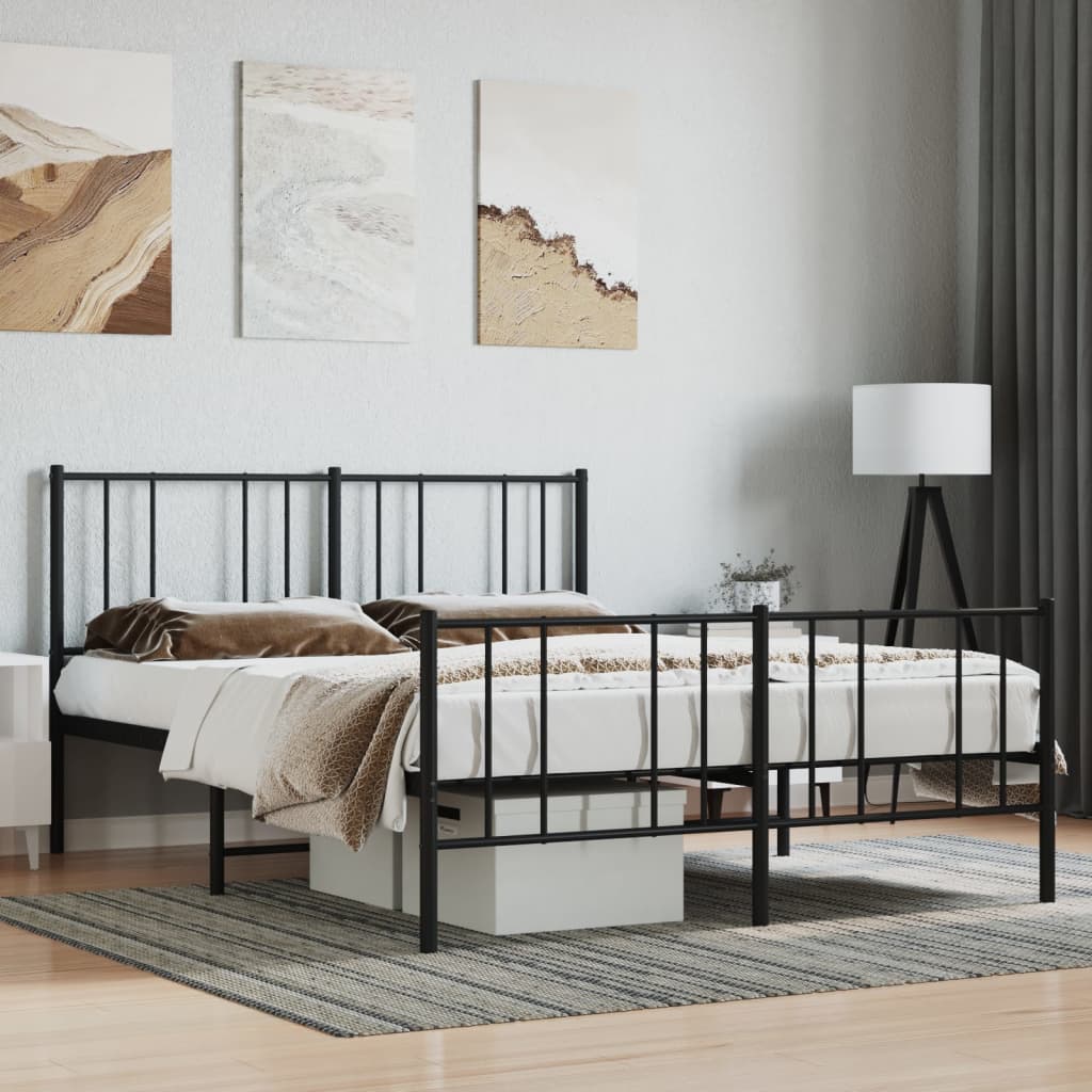 vidaXL Metal Bed Frame without Mattress with Footboard Black 53.1"x74.8"