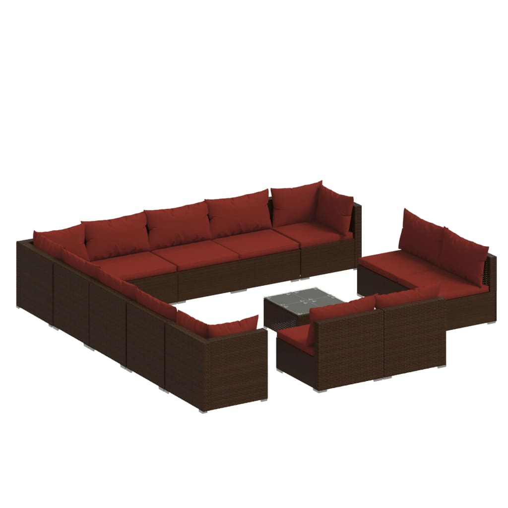 vidaXL 14 Piece Patio Lounge Set with Cushions Brown Poly Rattan