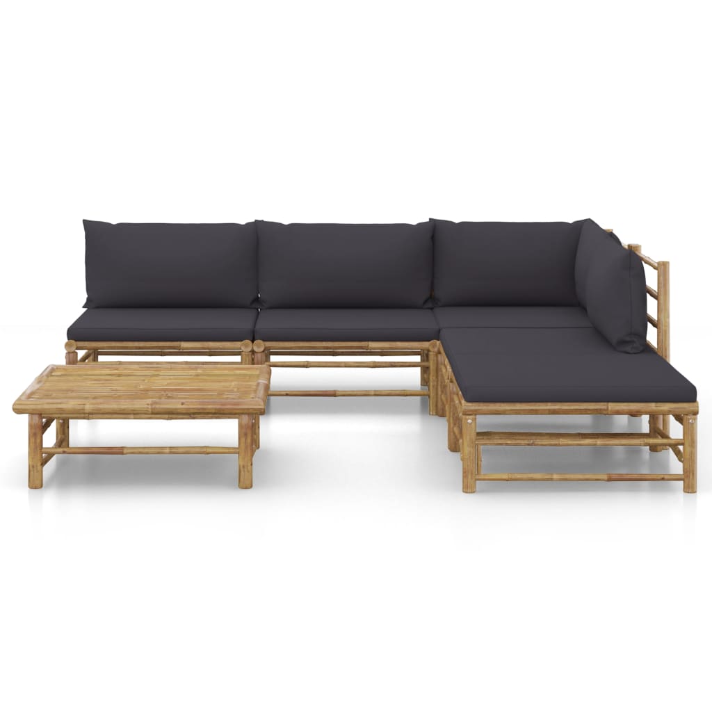 vidaXL 6 Piece Patio Lounge Set with Dark Gray Cushions Bamboo