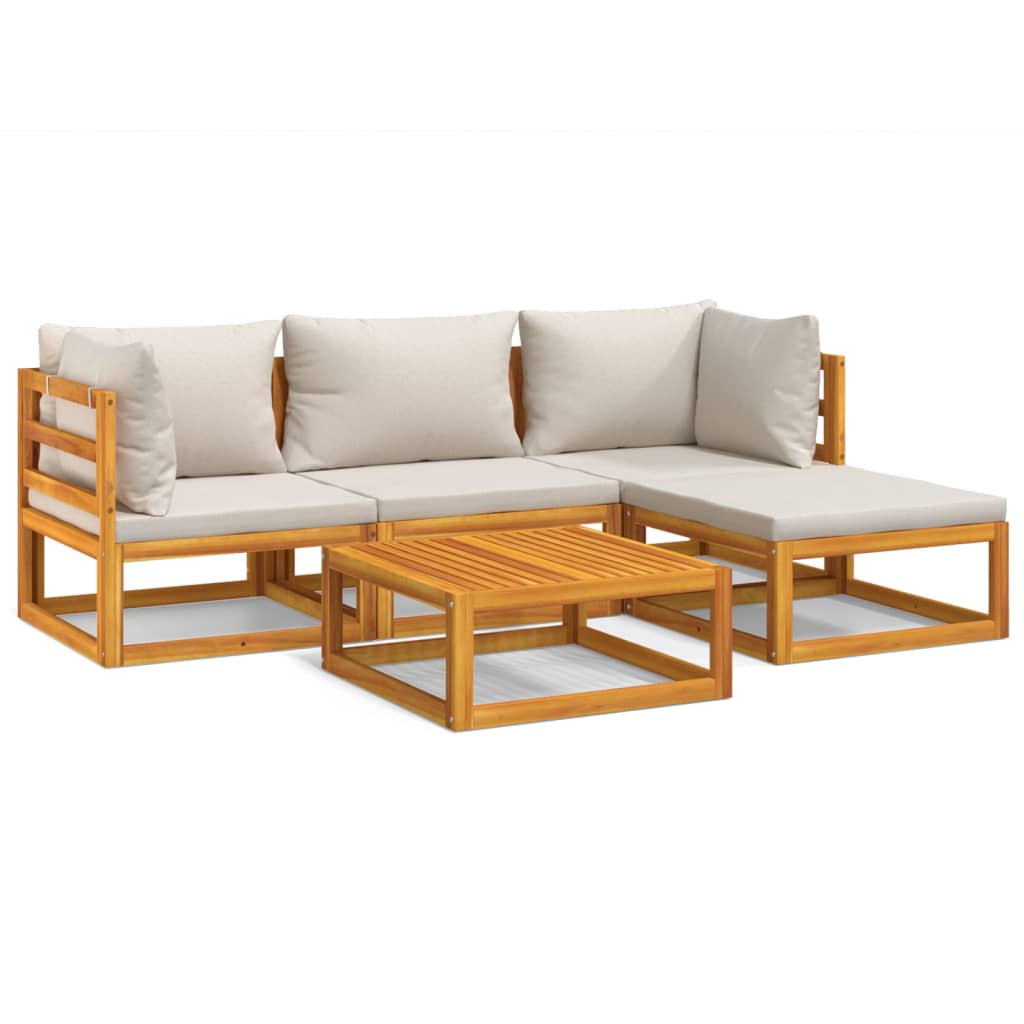 vidaXL 5 Piece Patio Lounge Set with Light Gray Cushions Solid Wood