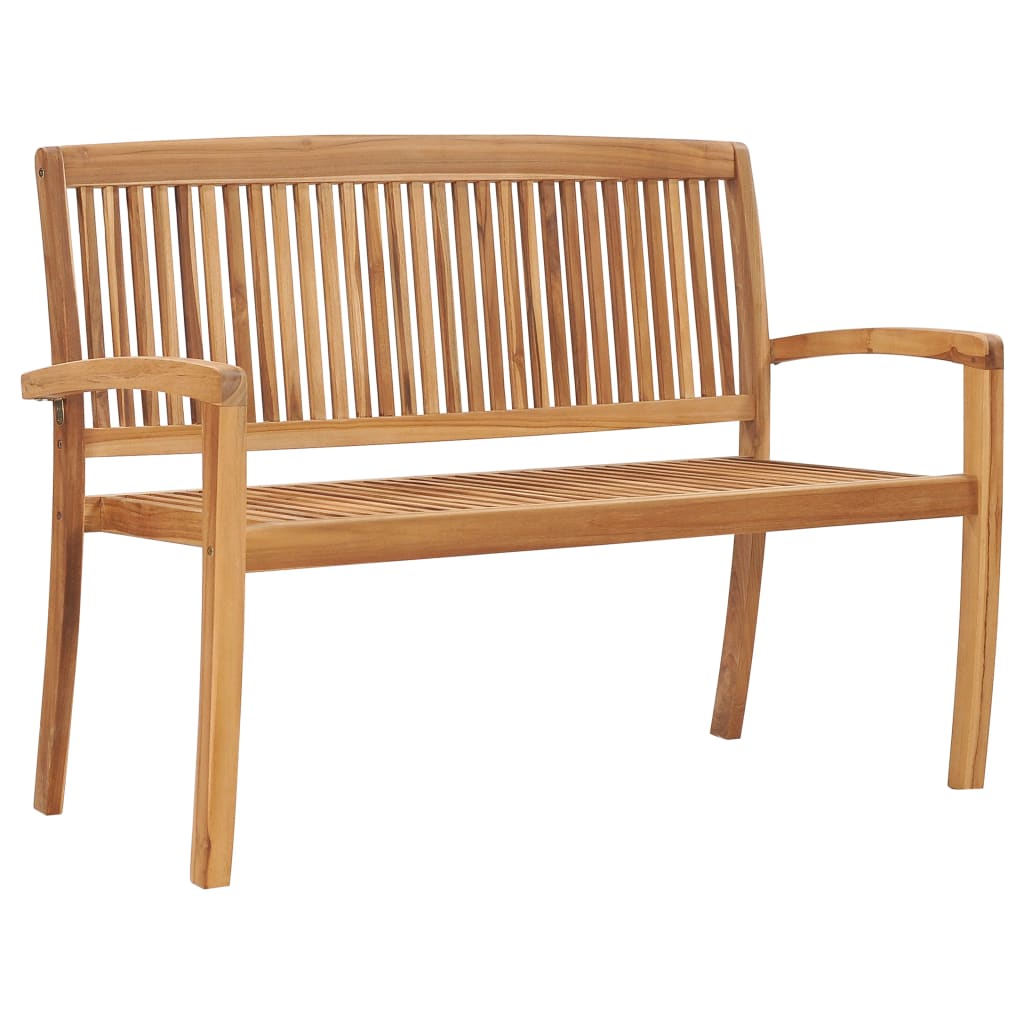 vidaXL Stacking Patio Bench with Cushion 50.6" Solid Teak Wood