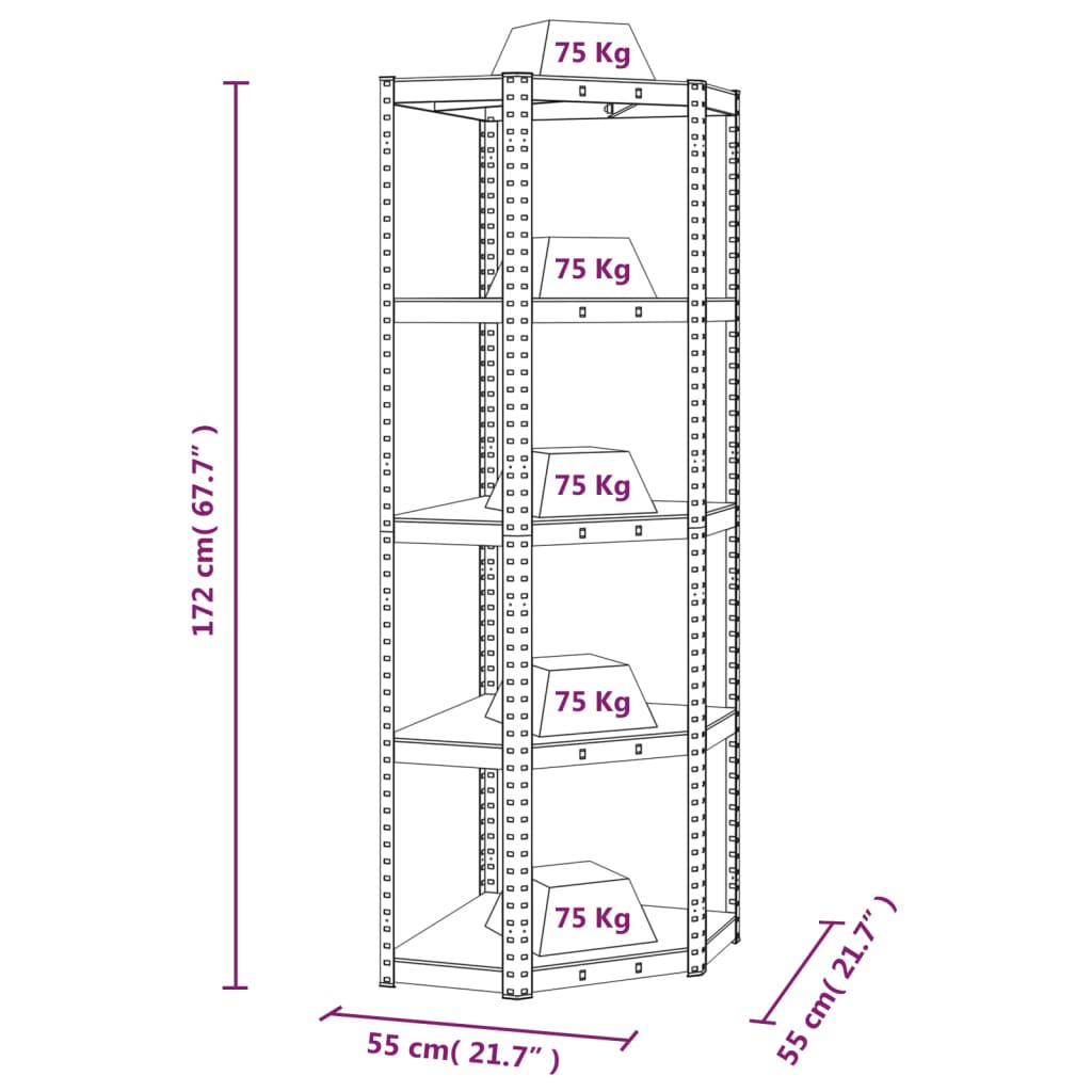 vidaXL 5-Layer Shelves 2 pcs Blue Steel&Engineered Wood