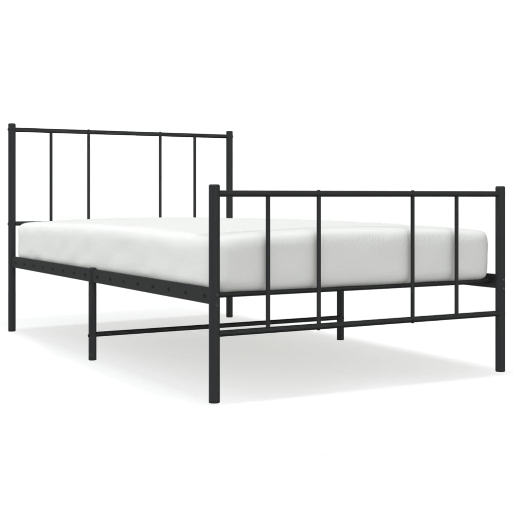 vidaXL Metal Bed Frame without Mattress with Footboard Black 39.4"x74.8"