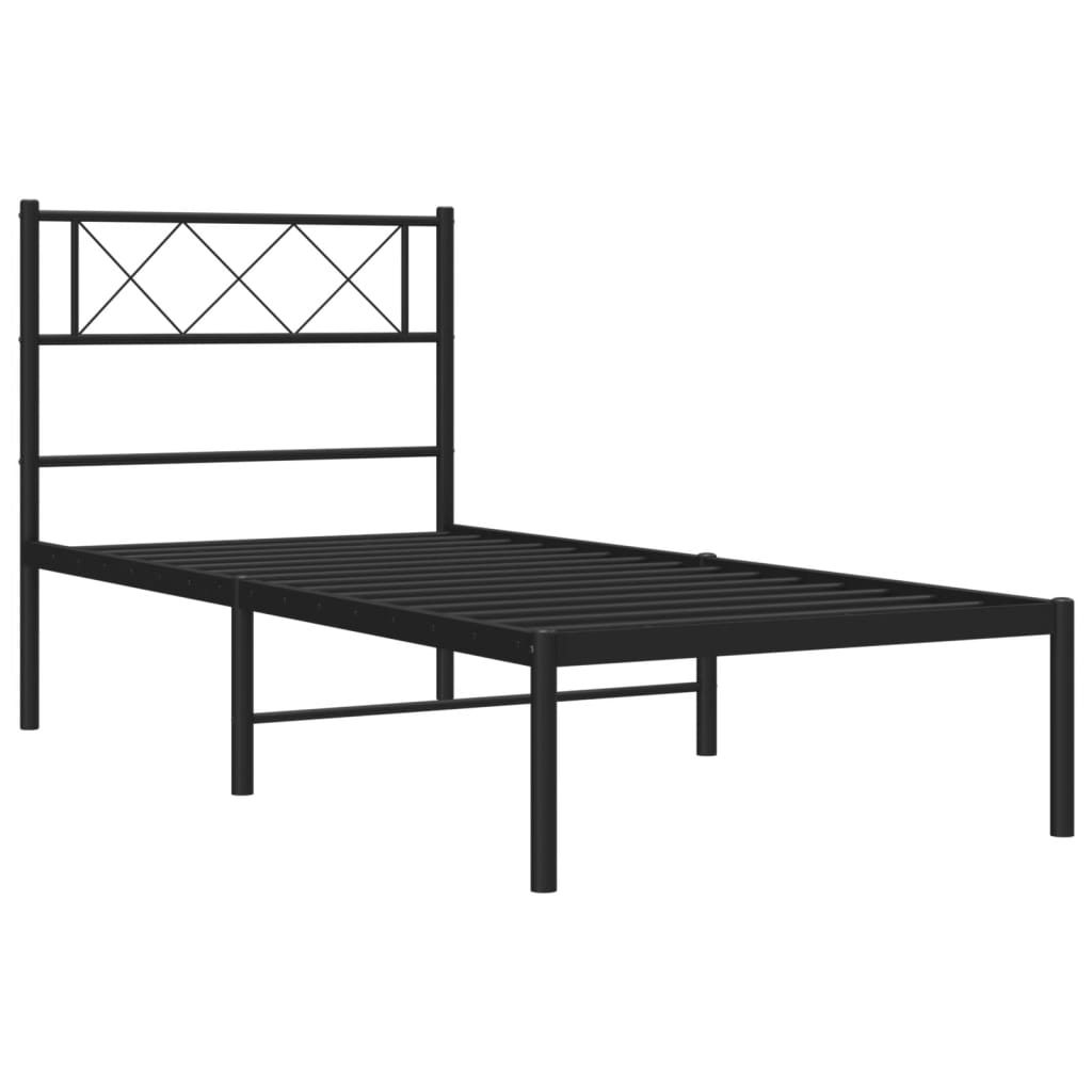 vidaXL Metal Bed Frame without Mattress with Headboard Black 39.4"x74.8"