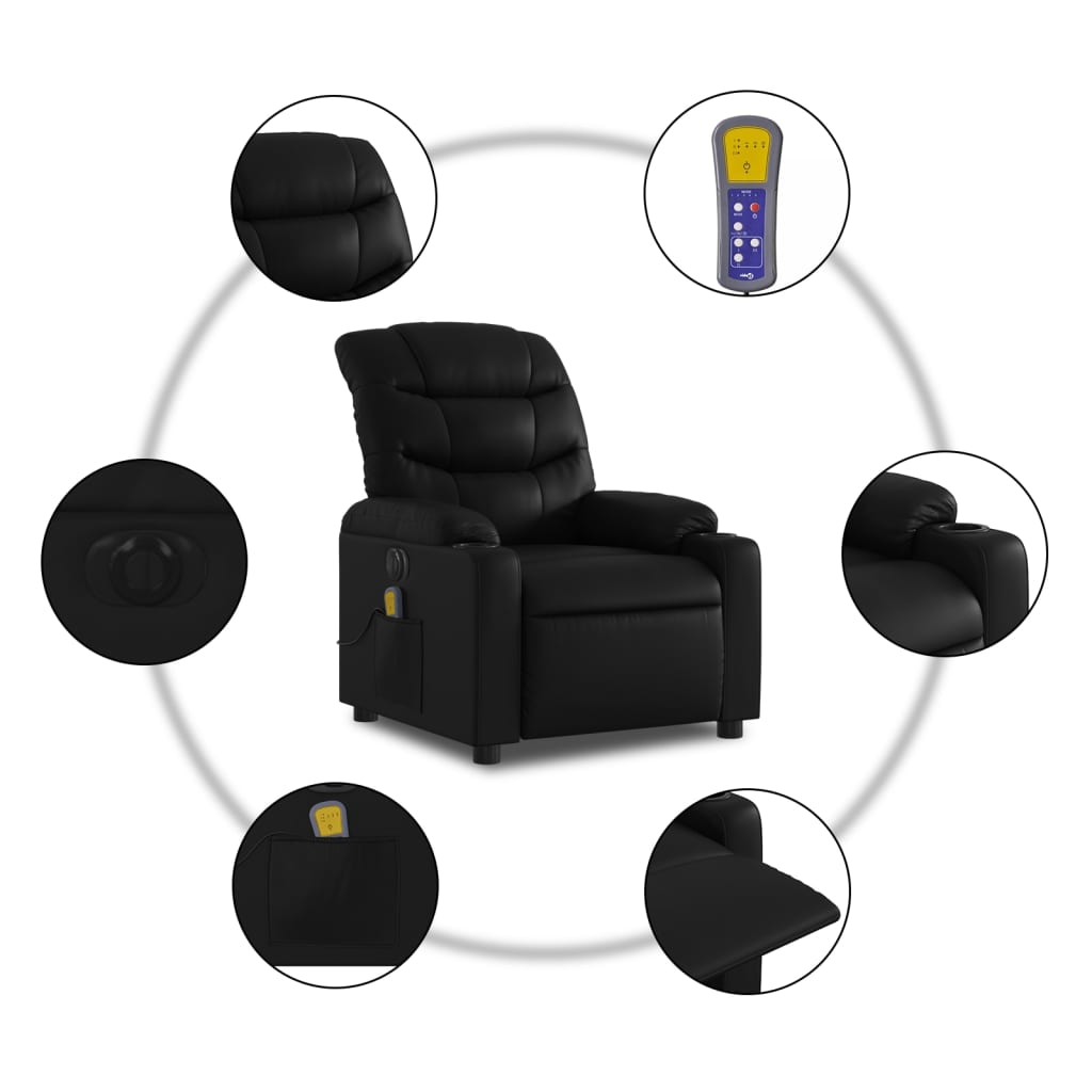 vidaXL Electric Massage Recliner Chair Black Faux Leather