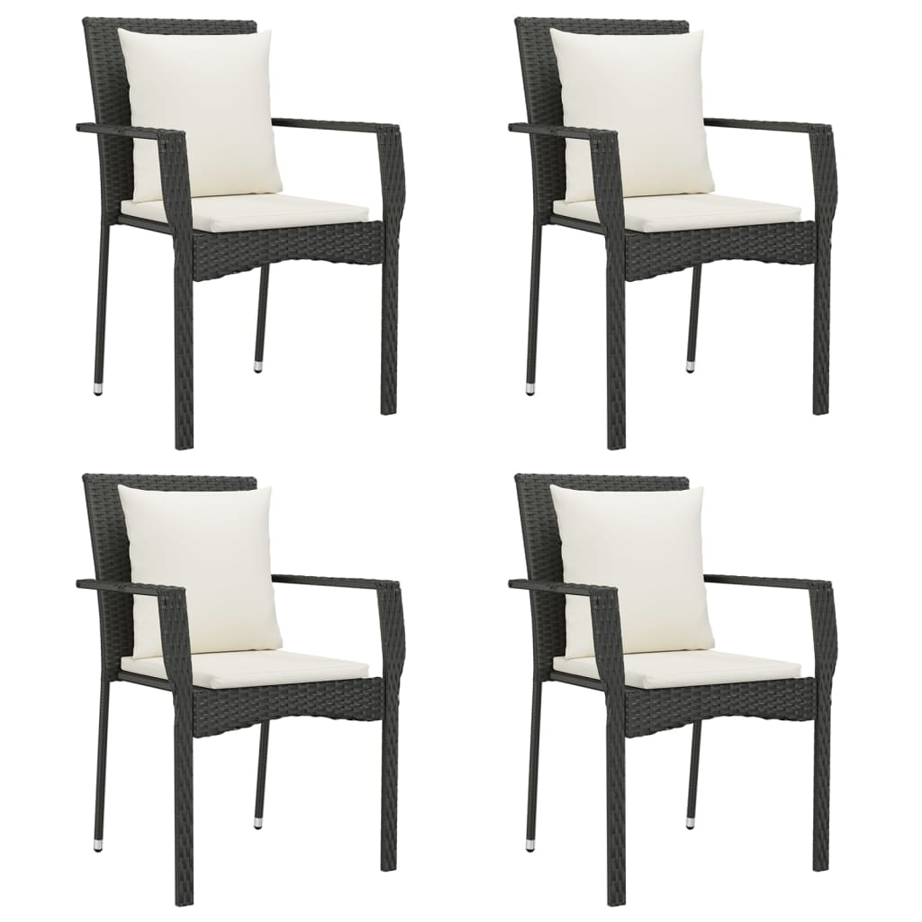 vidaXL 5 Piece Patio Dining Set with Cushions Black Poly Rattan