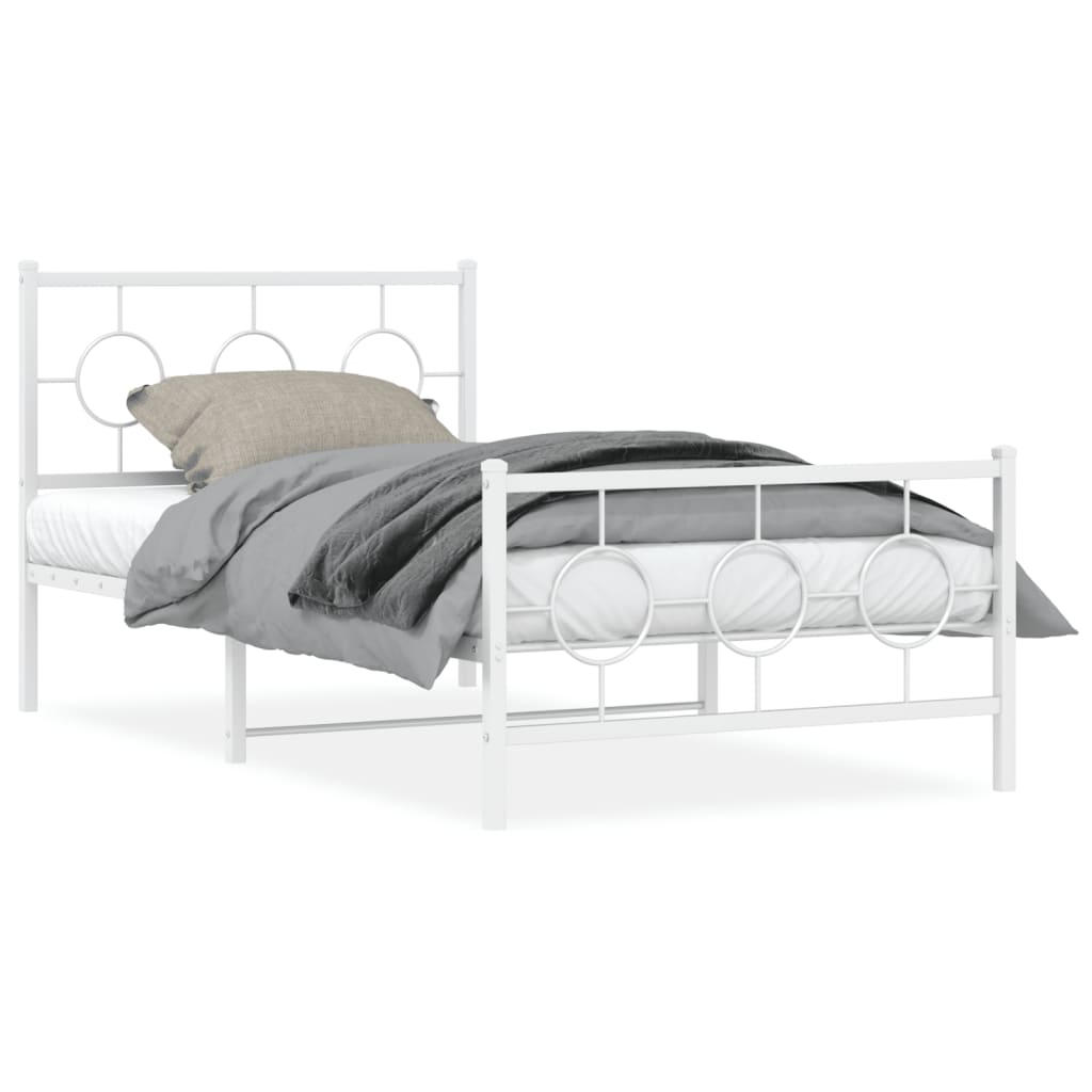 vidaXL Metal Bed Frame without Mattress with Footboard White 39.4"x78.7"