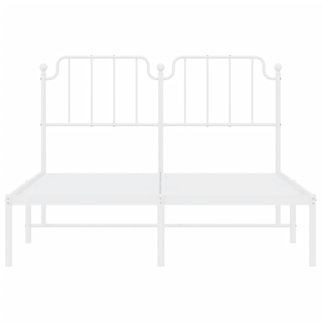 vidaXL Metal Bed Frame without Mattress with Headboard White 53.1"x74.8"