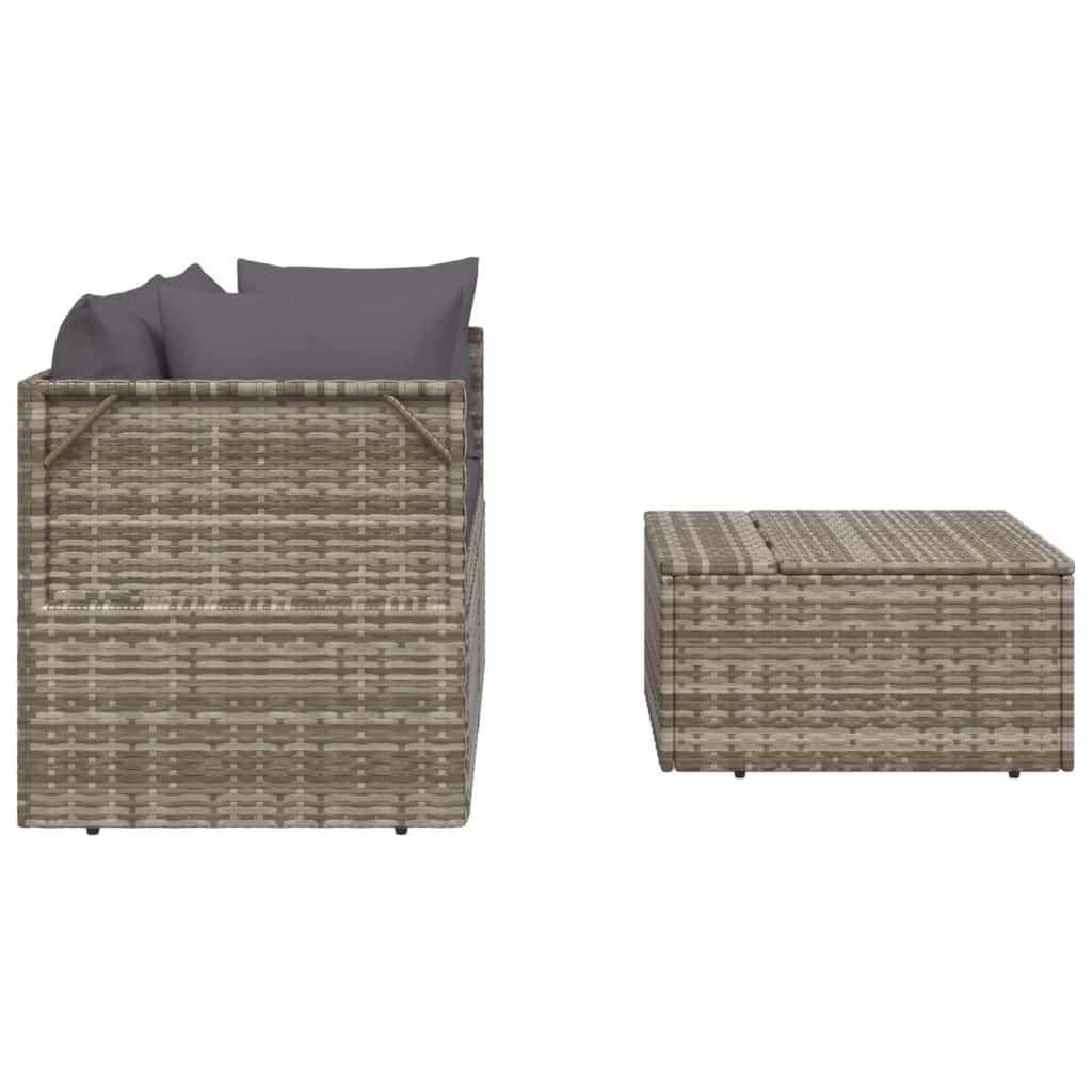 vidaXL 3 Piece Patio Lounge Set with Cushions Gray Poly Rattan