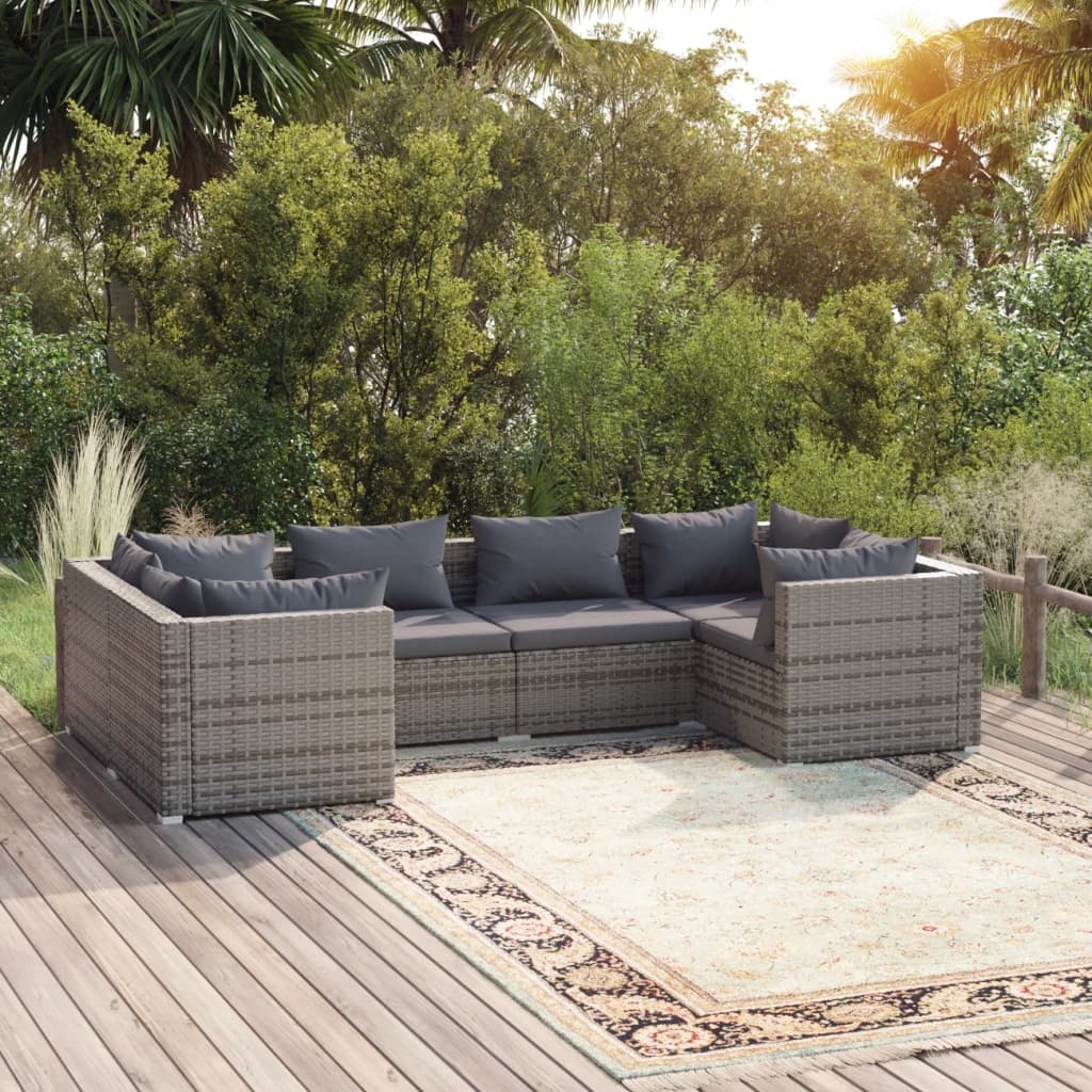 vidaXL 6 Piece Patio Lounge Set with Cushions Poly Rattan Gray