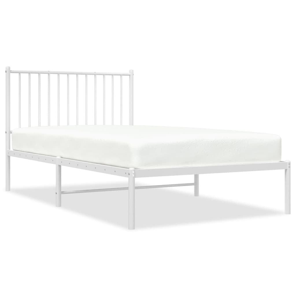 vidaXL Metal Bed Frame with Headboard White 39.4"x74.8" Twin