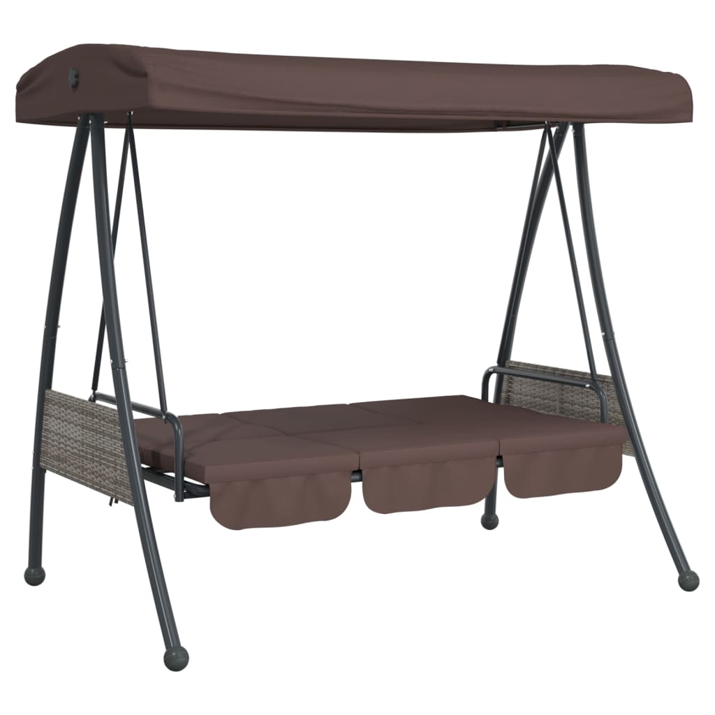 vidaXL Patio Swing Bench with Adjustable Canopy Coffee Brown Steel