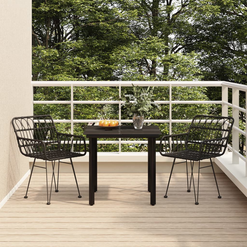 vidaXL 3 Piece Patio Dining Set Black Poly Rattan