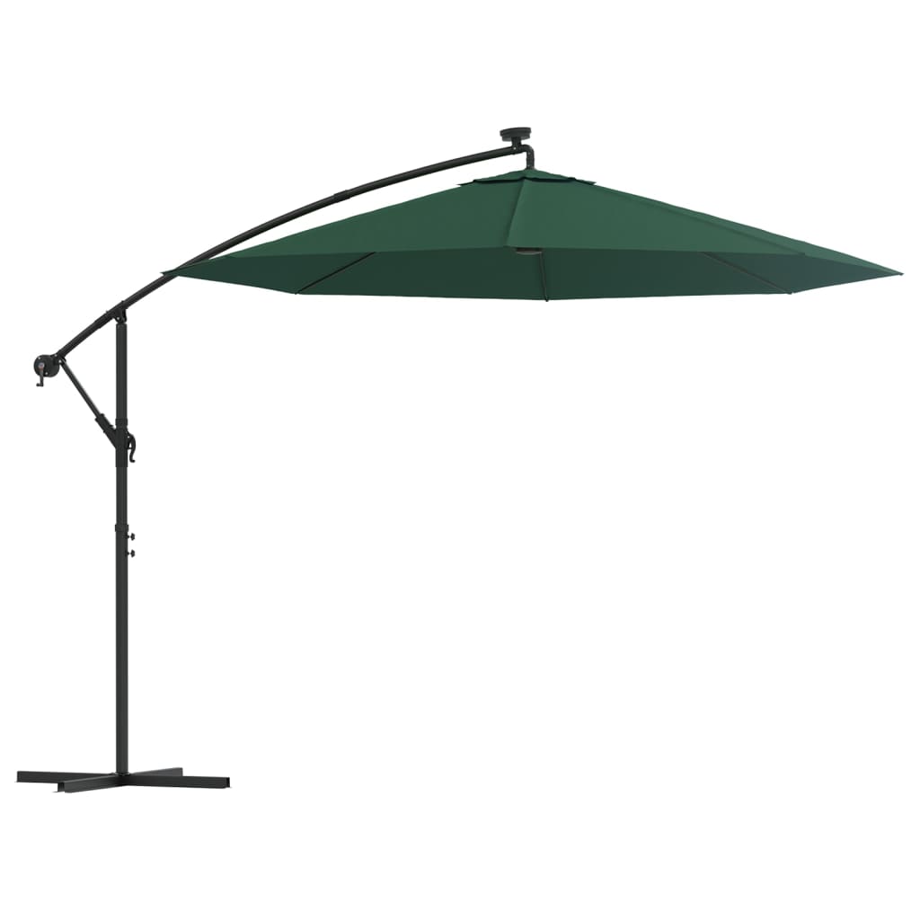 vidaXL Hanging Garden Parasol with LED Lighting 118.1" Green Metal Pole