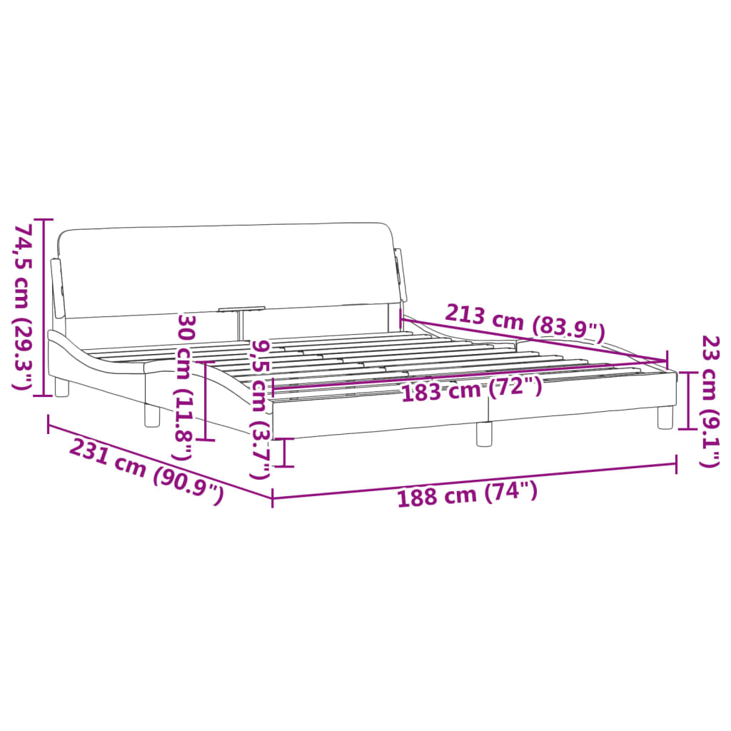 vidaXL Bed Frame with Headboard Dark Gray 72"x83.9" California King Velvet