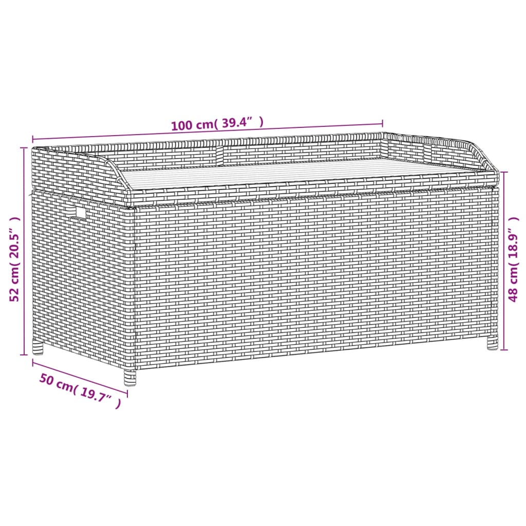 vidaXL Storage Bench Gray 39.4"x19.7"x20.5" Poly Rattan and Acacia Wood