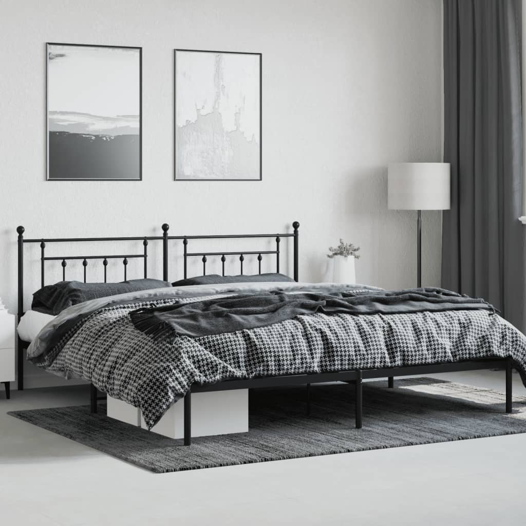 vidaXL Metal Bed Frame without Mattress with Headboard Black 76"x79.9"