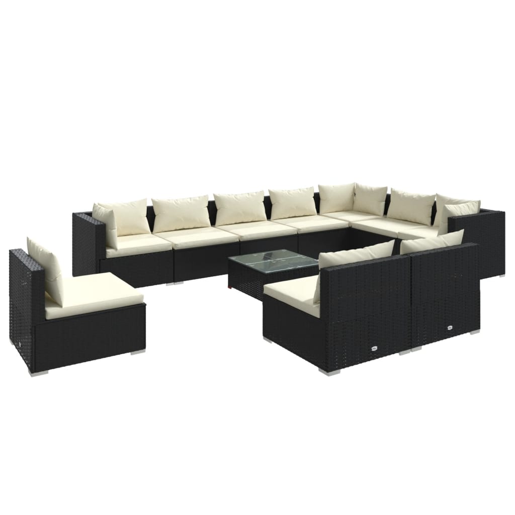 vidaXL 11 Piece Patio Lounge Set with Cushions Poly Rattan Black