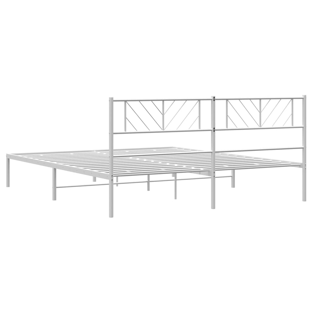 vidaXL Metal Bed Frame without Mattress with Headboard White 76"x79.9"