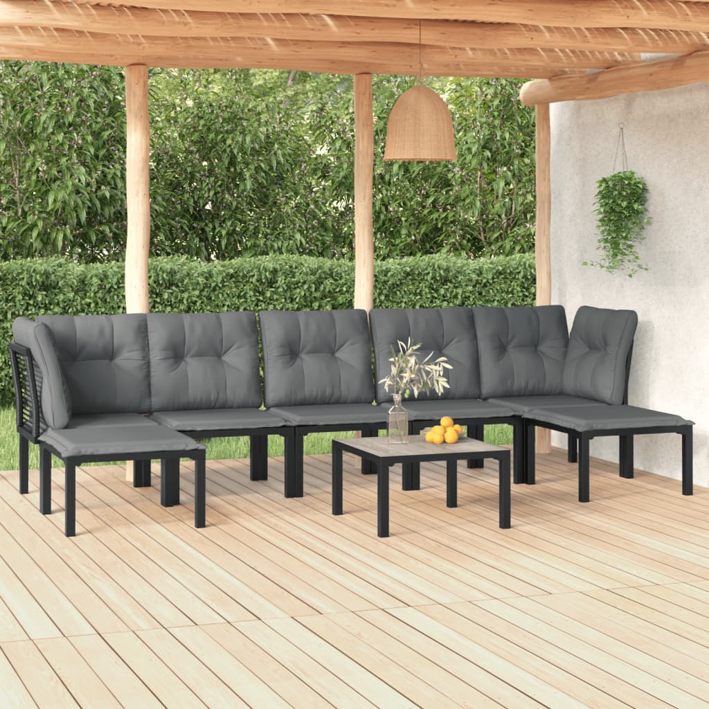 vidaXL 8 Piece Patio Lounge Set Black and Gray Poly Rattan