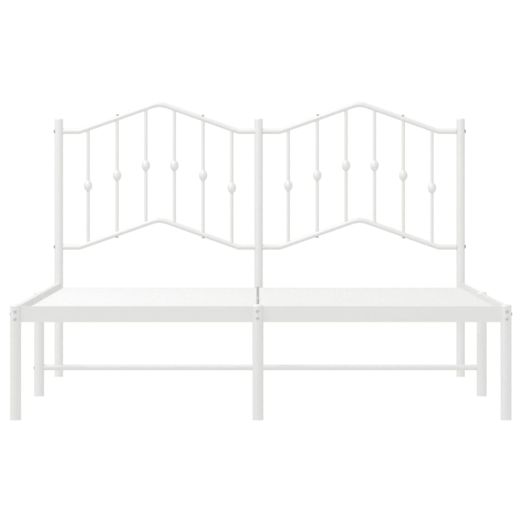 vidaXL Metal Bed Frame with Headboard White 53.1"x74.8"