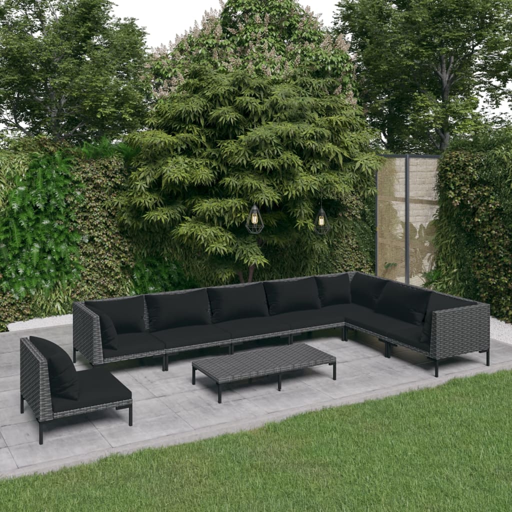 vidaXL 9 Piece Patio Lounge Set with Cushions Poly Rattan Dark Gray