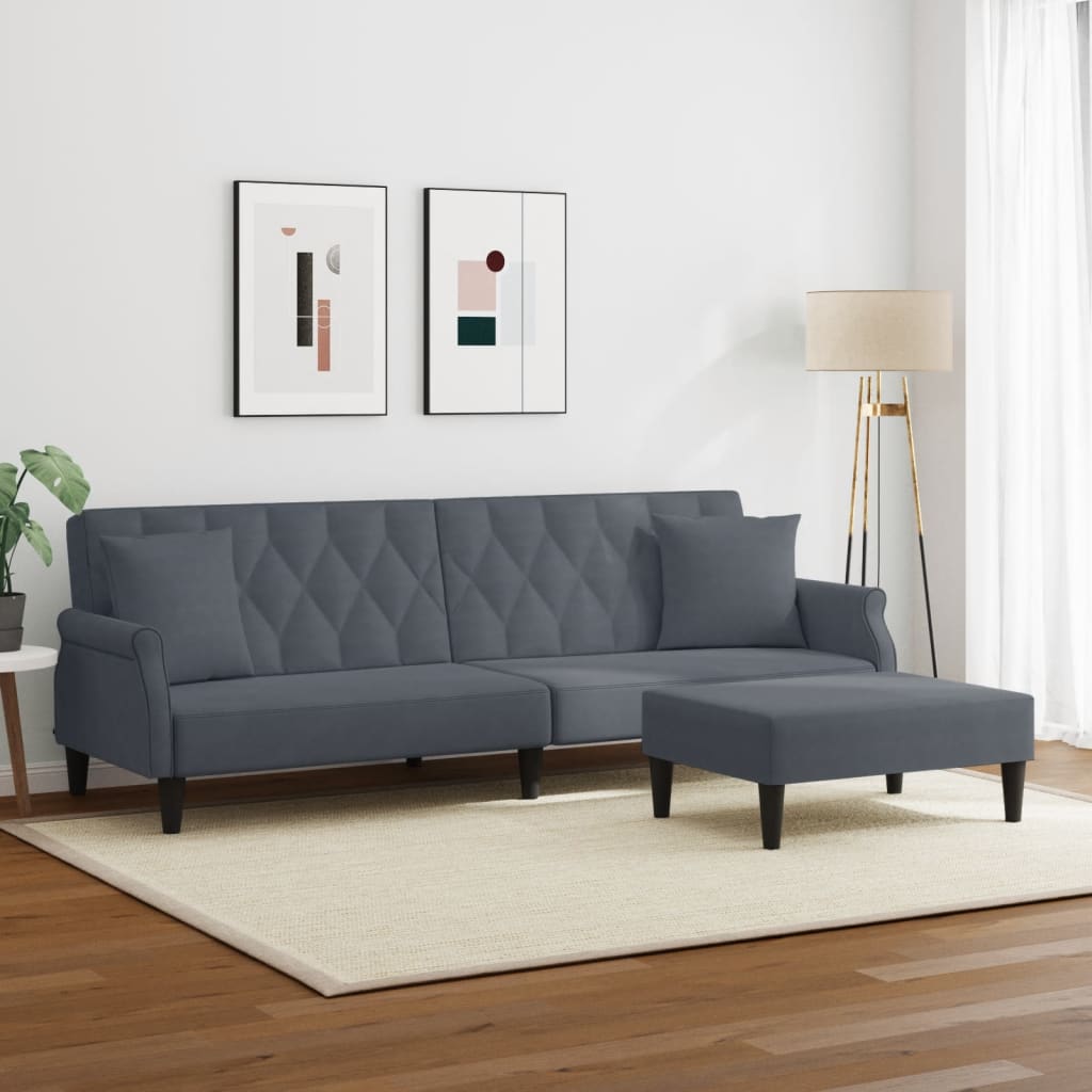 vidaXL 2-Seater Sofa Bed with Pillows and Footstool Dark Gray Velvet