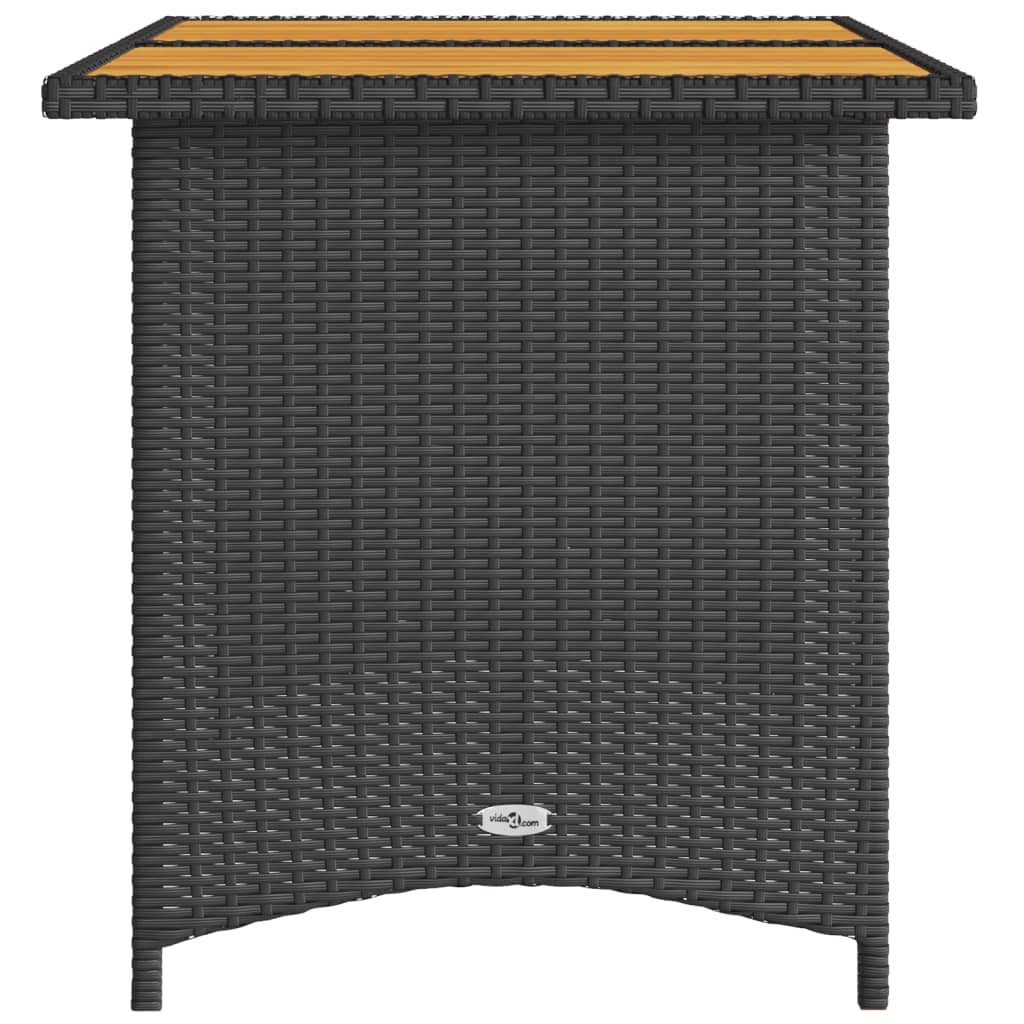 vidaXL Patio Table with Wooden Top Black 43.3"x26.8"x27.6" Poly Rattan