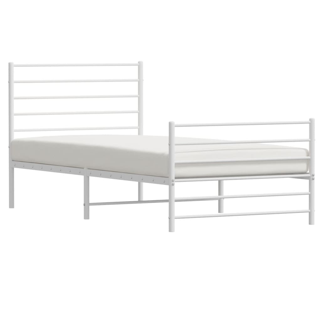 vidaXL Metal Bed Frame without Mattress with Footboard White 39.4"x74.8"