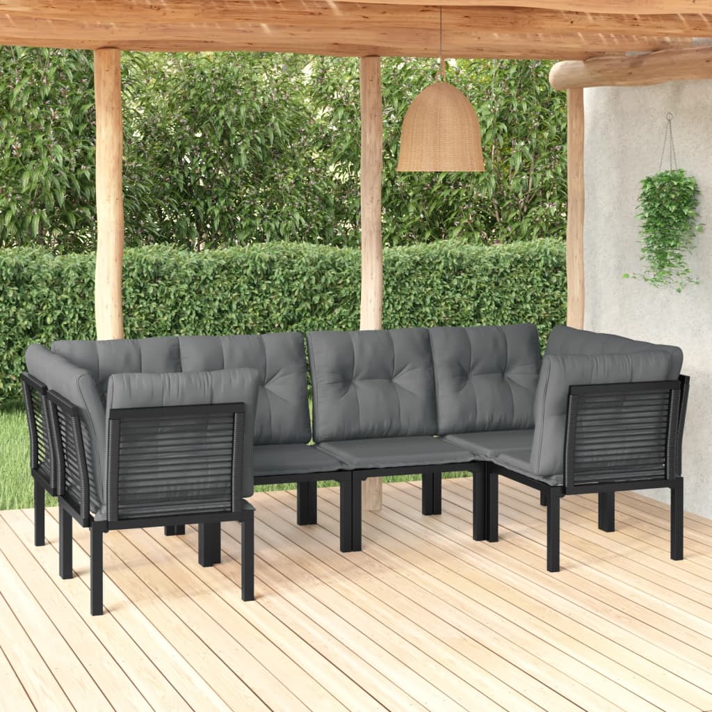 vidaXL 6 Piece Patio Lounge Set Black and Gray Poly Rattan