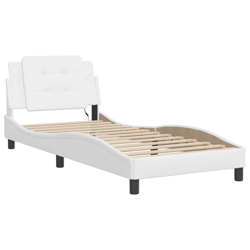 vidaXL Bed Frame with LED without Mattress White 39.4"x74.8"