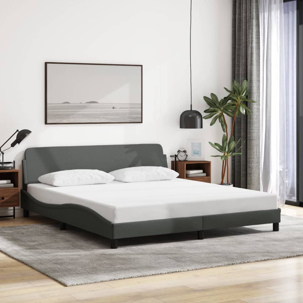 vidaXL Bed Frame with Headboard Dark Gray 59.8"x79.9" Queen Fabric