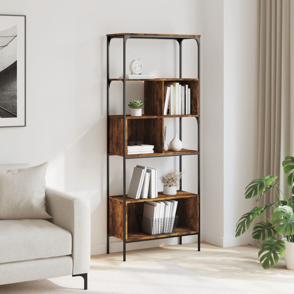 vidaXL Bookcase 5-Tier Smoked Oak 29.9"x13"x74.2" Engineered Wood