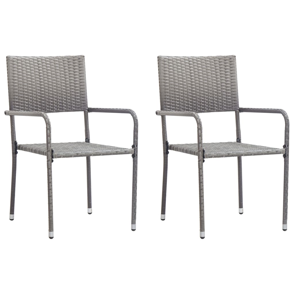 vidaXL Patio Dining Chairs 2 pcs Stackable Gray Poly Rattan