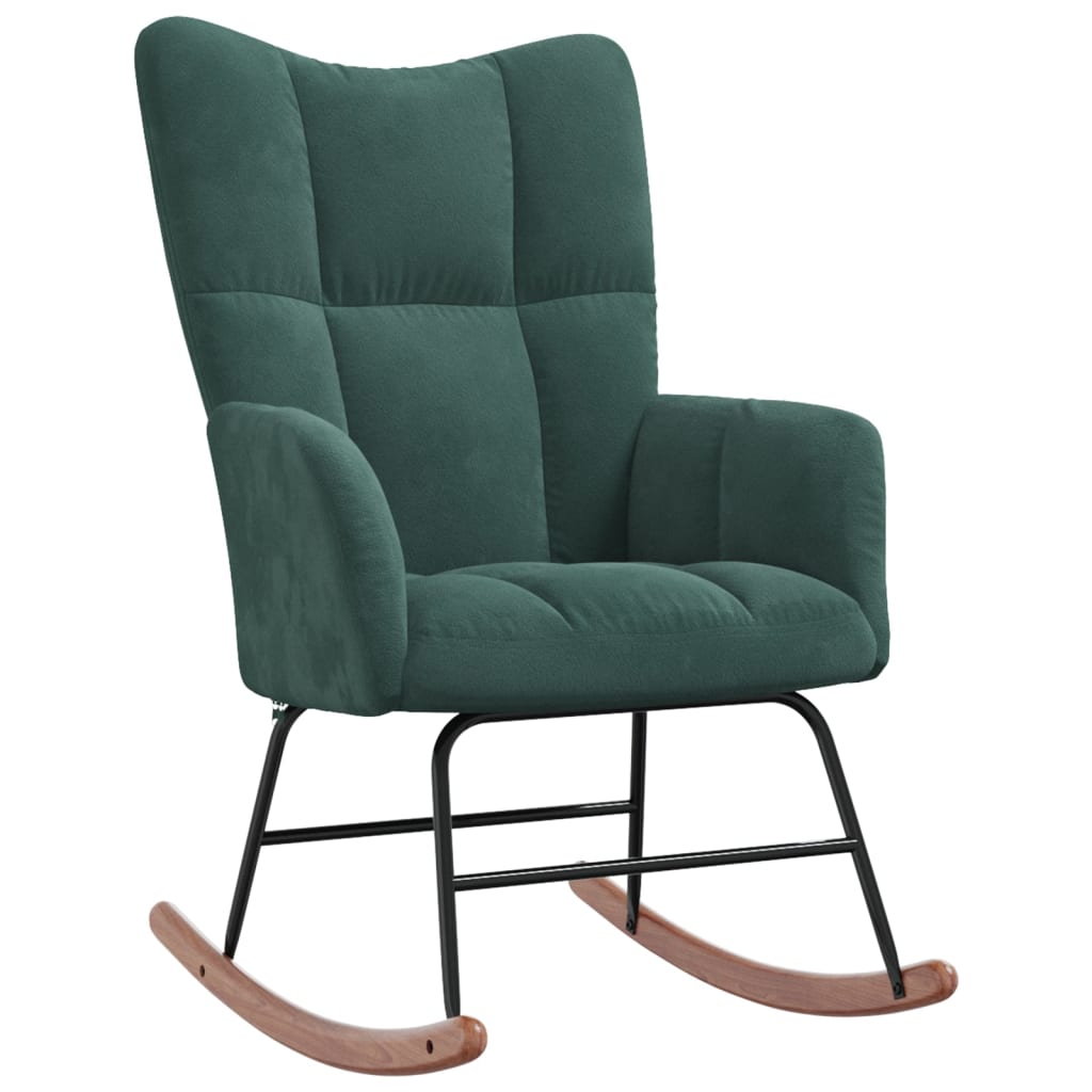 vidaXL Rocking Chair with a Stool Dark Green Velvet